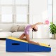 Folding incline gymnastics mat in blue and yellow, featuring high-density EPE foam, ideal for tumbling and stretching.