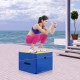 Folding incline gymnastics mat in blue and yellow, featuring high-density EPE foam for comfort and shock absorption.