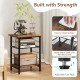 3-tier end table in rustic brown with metal frame, adjustable shelves, and easy-to-clean surface for versatile storage.