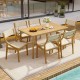 Outdoor dining chair set featuring solid teak wood and webbing seats, perfect for stylish indoor or outdoor use.