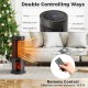 Portable 17-inch black tower space heater with 135° oscillation, remote control, and adjustable thermostat for cozy.