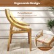 Ergonomic outdoor dining chair with a curved backrest and webbing seat, made of durable teak wood for comfort and style.