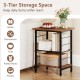 3-tier end table in rustic brown with metal frame, featuring adjustable shelves for versatile storage in any room.
