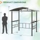 Hardtop grill gazebo dimensions with a vented polycarbonate roof and side shelves, ideal for outdoor cooking setups.