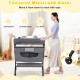 Portable adjustable height baby changing table in gray with 4 lockable wheels for easy mobility and convenience.