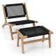 Mid Century Modern accent chair and ottoman set made from Indonesian teak with handwoven cordage for indoor and outdoor.