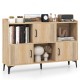 Sideboard storage cabinet in oak with 3 doors and open compartments, perfect for living room or study organization.
