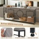 2-tier console table with faux marble top, rustic brown finish, and adjustable foot pads for hallway organization.