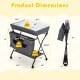 Portable adjustable height newborn nursery organizer in gray, featuring dimensions and foldable design for easy storage.