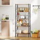 5-tier bookshelf with rustic brown shelves and heavy-duty metal frame, ideal for kitchen or living room storage.