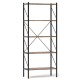 5-tier bookshelf with rustic brown shelves and heavy-duty black metal frame, ideal for living room or study display.