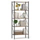 5-tier rustic brown bookshelf with metal frame, showcasing open shelves for storage and display in any room.