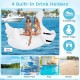 Giant inflatable swan pool float for 4 adults with 4 drink holders, ideal for sunbathing and water fun at the beach.
