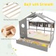 Twin size house bed in gray with solid pine wood frame, fence guardrails, and two storage drawers for organized play.
