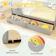 Twin size house bed with gray storage drawers, featuring smooth rolling casters and cut-out handles for easy access.