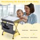 Portable adjustable height baby changing table in gray with large storage, foldable design, and lockable wheels for.