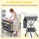 Portable adjustable height baby changing table in gray with 3 heights, large storage, and lockable wheels for.