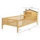 Twin size kids Montessori bed with house-shaped headboard, solid pine wood, and built-in storage shelf for fun and.
