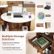 Modern reception desk with spacious oval tabletop, corner shelf, and lockable storage drawer for versatile use.