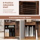 Adjustable shelf detail of the Modern Reception Desk in Rustic Brown, offering customized storage solutions for.