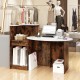 Rustic brown reception desk featuring a spacious oval tabletop and a corner shelf for efficient organization and.