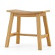 Teak wood shower stool with curved seat, slatted design for water drainage, ideal for shower or as a shoe bench.