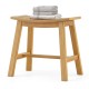 Teak wood shower stool with curved seat, slatted design for drainage, ideal for inside shower or as a shoe bench.