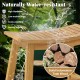 Teak wood shower stool with curved seat, water-resistant design, and ergonomic support for inside shower or spa use.