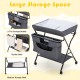 Portable adjustable height newborn nursery organizer in gray with 2-tier storage and clothes rails for convenient.