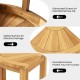 Teak wood shower bench showcasing slatted surface for drainage, rounded corners for safety, and galvanized screws for.