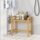 Teak wood shower bench with slat top and dual side handles, perfect for inside shower storage and seating.