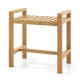 Teak wood shower bench with slat top and dual side handles, perfect for inside shower or extra seating.