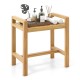 Teak wood shower bench with slat top and dual side handles, perfect for storage and use in humid environments.