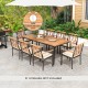 9-piece patio dining set featuring acacia wood, 1.9" umbrella hole, and cushioned chairs for outdoor gatherings.