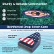 Inflatable paddle board with a striking flag pattern, reinforced drop stitch core, and non-slip EVA foam pad for.