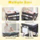 Portable adjustable height baby changing table in gray, featuring 3 heights and large storage for convenient diaper.
