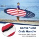 Inflatable paddle board with a flag design, featuring a convenient grab handle for easy transport to the shore.