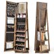 360° swivel jewelry armoire in rustic brown with full-length mirror, shelves, and ample storage for jewelry and.