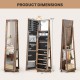 360° swivel jewelry armoire in rustic brown with full-length mirror and back shelves for organized storage.