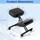 Height adjustable kneeling chair dimensions with padded cushions, suitable for posture correction and meditation.