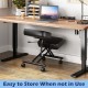 Height adjustable kneeling chair with thick padded cushions, stable structure, and wheels for easy storage when not in.
