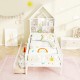 Twin size house bed with colorful bedding and removable guardrails, perfect for encouraging kids' independence and.