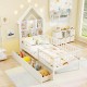 Twin size house bed in white with slide-out storage drawers, perfect for keeping kids' toys organized and easily.