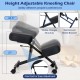 Height adjustable kneeling chair with thick padded cushions, stable structure, and universal wheels for versatile use.