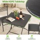 Square black HDPE dining table with wood grain texture, accommodating up to 4 people, ideal for indoor or outdoor use.