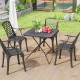 Foldable 2.6FT dining table with wood grain HDPE top and non-slip foot pads, perfect for outdoor dining and gatherings.