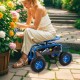 Rolling garden cart work seat in blue with ergonomic design, tool tray, and large wheels for easy mobility in the.