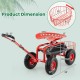 Heavy duty garden cart with tool tray and 360 swivel seat, featuring adjustable height and large rubber wheels for.