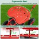 Ergonomic red seat of the heavy-duty garden cart, featuring adjustable height and 360-degree swivel design for comfort.