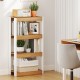 4-tier wooden bookshelf with natural finish, featuring spacious shelves and anti-tipping kits for secure storage.
